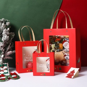 Custom Logo Printed Kraft Paper Bags with Clear Window | Christmas Candy & Cookie Gift Packaging | Recyclable and Eco-Friendly